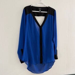 Torrid Blue and Black V-Neck Blouse